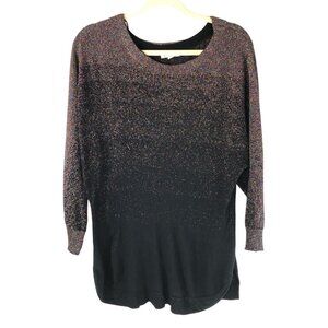 Margeaux & Ellie Womens Pullover Sweater Black Glitter Rainbow 3/4 Sleeve 3X